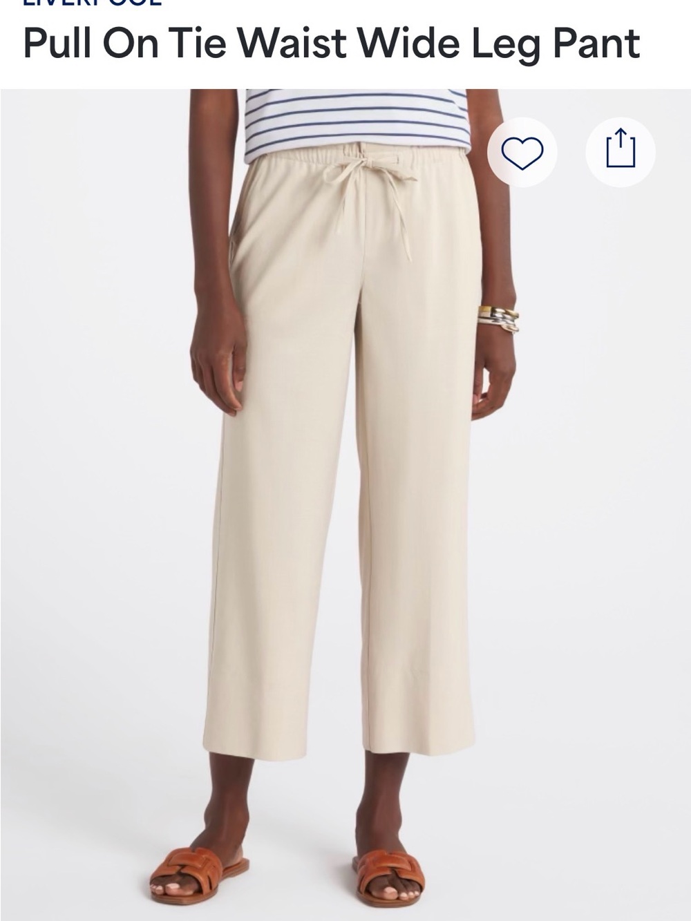 Liverpool Pull-On Tie Waist Wide Leg Pants - Cream